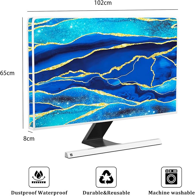 Baocicco Royal Blue Marble Waterproof TV Cover 40, 41, 42, 43 Inch Creative Design Monitor Accessories Laptop TV LCD Screen Television Decoration for Tablet LED LCD OLED TVs Decorations