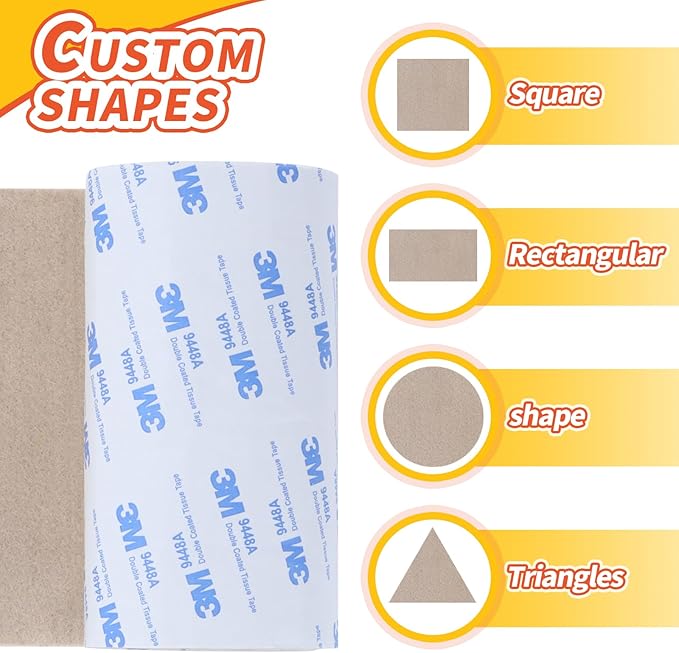 Felt Furniture Pads, Non Slip Self Adhesive Cuttable Felt Tape White Heavy Duty Felts Strip Roll for Protecting Hardwood Floors Chair Wall Protector (40 x 5 x 0.12 Inch)