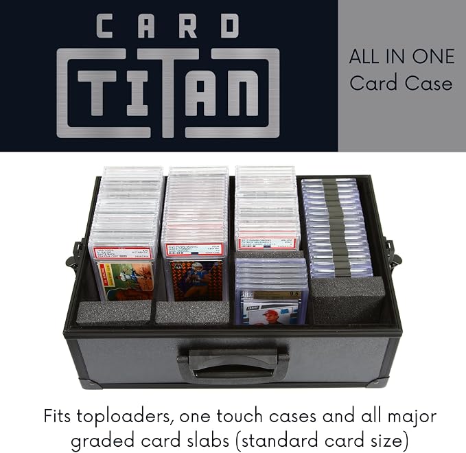 All In One Trading Card Storage Box - Graded Cards Toploader and One Touch Card Holder Sports Cards Case with Removable Lid - Fits Graded Slabs, Toploaders and Magnetic Cases