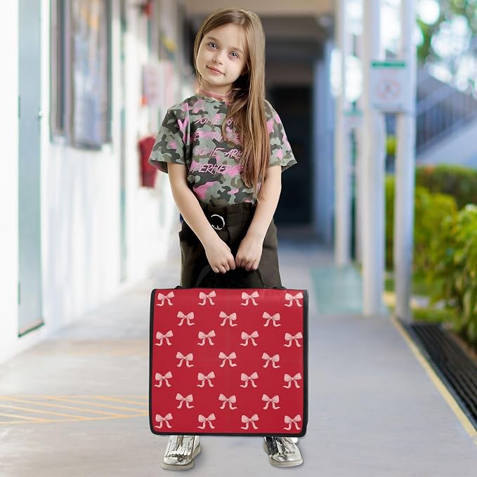 Red Bow Print Zipper Binder Bag 3 Ring with Shoulder Strap & Handle Multi Pocket Binder Organizer Bag Large Capacity for School Office Supplies