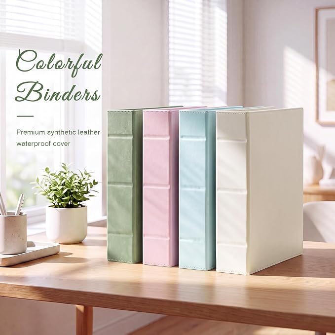 Ospelelf Vintage Hardcover 3 Ring 2 inch Leather Binder, Professional Binders Organizer Suitable for Letter Size, Binder Dividers with Tabs, Light Green