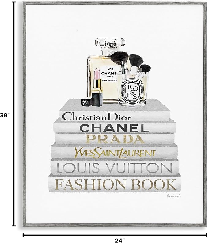Bookstack Makeup Accessories Glam, 24 x 30 Inch Framed Giclée Print | Stupell Industries · By Amanda Greenwood · Ready to hang · Stylish gift for book and beauty lovers · Made in USA