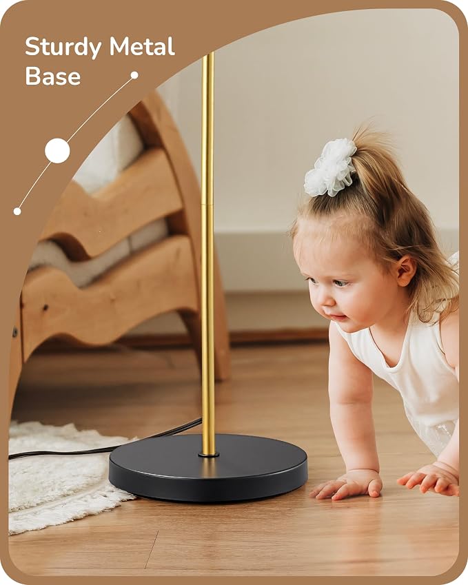 EDISHINE Black Gold Modern Floor Lamps for Living Room, Arc Standing Lamp | Bulb Included, 3 Color Temperatures, Flexible Lampshade, Foot Switch, Weighted Base, Tall Light for Office, Bedroom