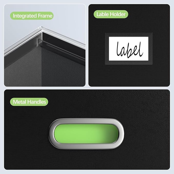 File Organizer Box File Boxes for Hanging Files with Lid Set of 3 Decorative Hanging Folders Letter Size Organizer with One-Piece Plastic Frame Slides (13.2 * 10.1 * 10.1in(3Pack), Black)