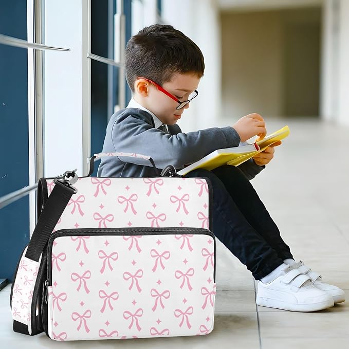 Bow Binder Bag 3 Ring Zipper with Handle Shoulder Strap | for School Work Office Organizer Storage Case