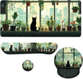 Cute Cat Mouse Pad Set Green Plants Cartoon Anime City Gaming Mousepad 4in1 Desk Mat for Desktop Wrist Support Cup Coaster Set Ergonomic Computer Desk Arm Wrist for Decor Home Office