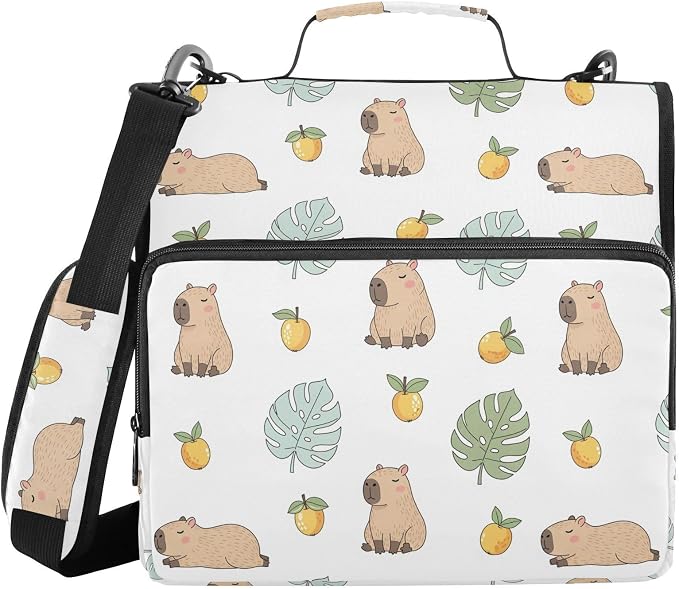 Capybara Cute Print Zipper Binder Bag 3 Ring with Shoulder Strap & Handle Multi Pocket Binder Organizer Bag Large Capacity for School Office Supplies