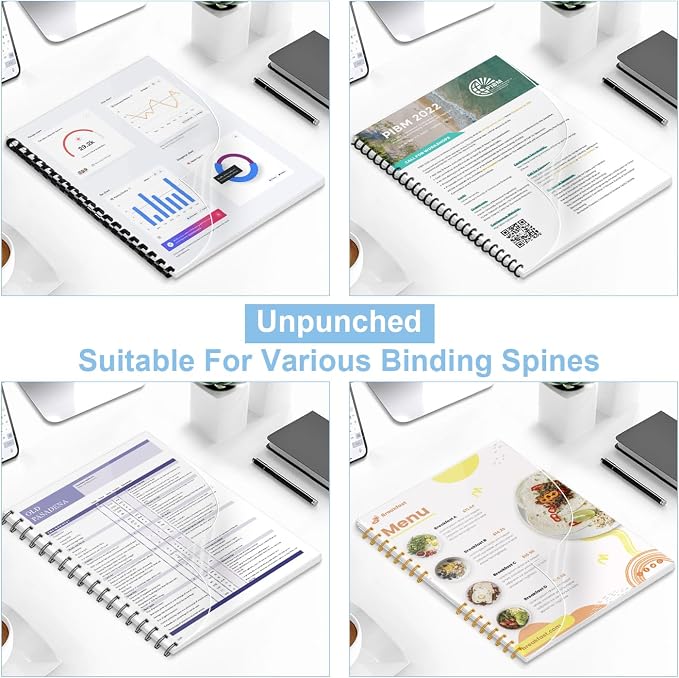 HOUYEE 100 Pack Binding Covers and Backs Set, 8.5x11 Inches, Letter Size | Including 50Pcs 12 Mil Clear Binding Covers, 50Pcs 16 Mil Black Plastic Sand Texture Back Polycovers, Office School Supplies