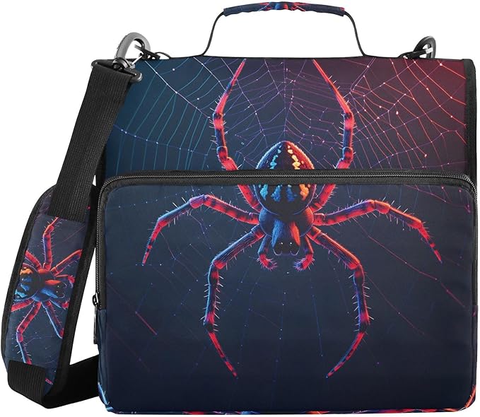 Spider Zipper Binder Bag 3 Ring Binder with Shoulder Strap Zip Up 500 Sheets Capacity Multi Pockets for School Office Supplies