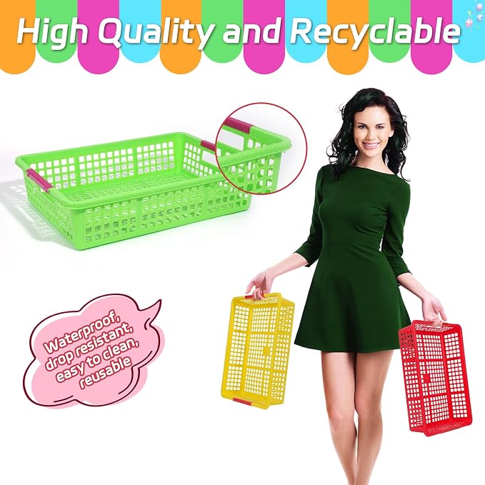 ZZYFGH 6 Pcs Colorful Plastic Classroom Storage Bins, Turn in Trays Classroom for Organizing A4 Papers Trays, Turn in Containers School Teachers Classroom Organization & Storage Supplies