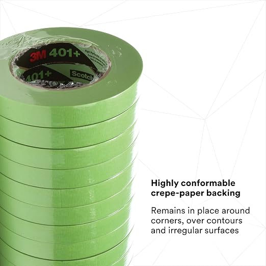 3M High Performance Green Masking Tape 401+, 12 mm x 55 m 6.7 mil | Strong Holding Power for Automotive, Specialty Vehicle and Industrial Markets, Case of 48