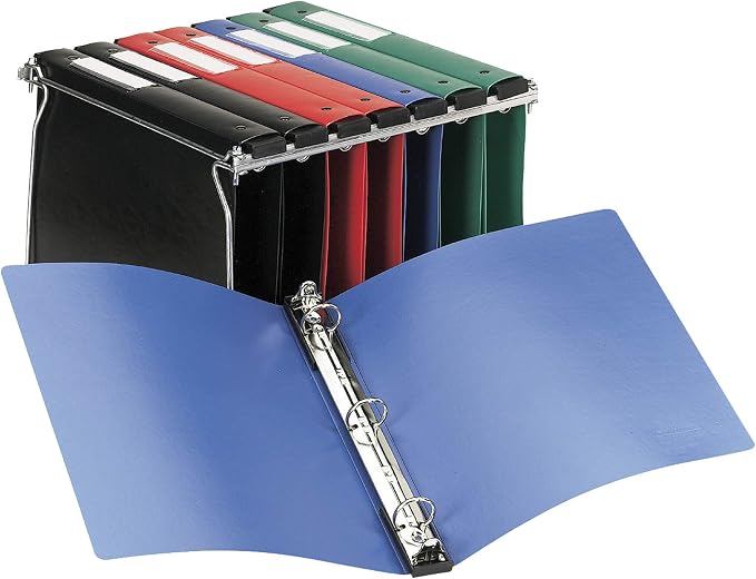 Avery® Hanging Storage 3 Ring Binders, 1" Round Rings, 4 Black Binders | For Everyday School, Home and Office Use, Non-Stick Ink-Resistant Cover, Built-In Hangers for File Systems, Clear Spine Label