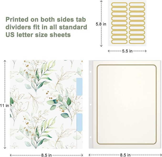 Rouidr 3 Ring Binder with clipboard, 1 inch 8.5 x 11 in Letter Size View Binders Organizer with Dividers Tabs & Clear Sleeves, School Supplies, Office Supplies, Leaves