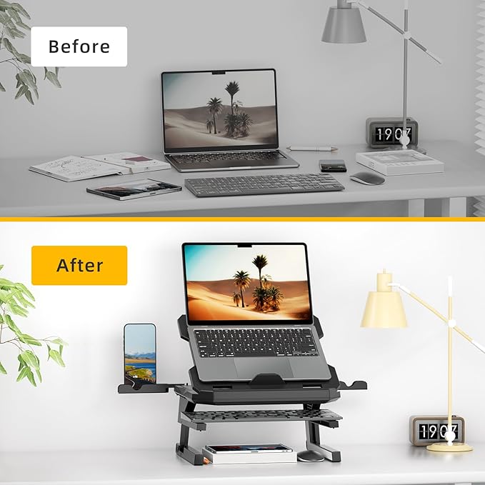 Laptop Stand for Desk, Phone Stand, Extended Laptops Riser, Elevator, 3 Height Adjustable, Rotatable Base, 10-17 Inches