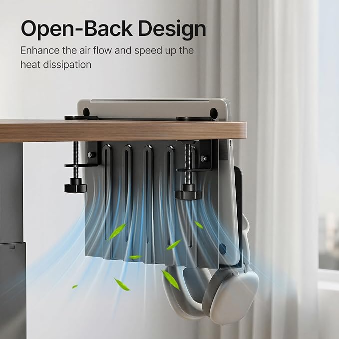 Under Desk Storage Organizer, Laptop Holder for 0.4"-2.2" Desk Edge, Black | Holds 22lbs, Clamp on Desk Organizer with Pegboard Design, Fits 0.4"-2.2" Desktop Edge