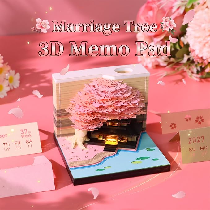 3D Time Piece Calendar, 2027 Desk Calendar With LED Light, 3d Tree Memo Pad Creative Desk Calendar, Christmas Gift for Colleague Friend, Desktop Decoration