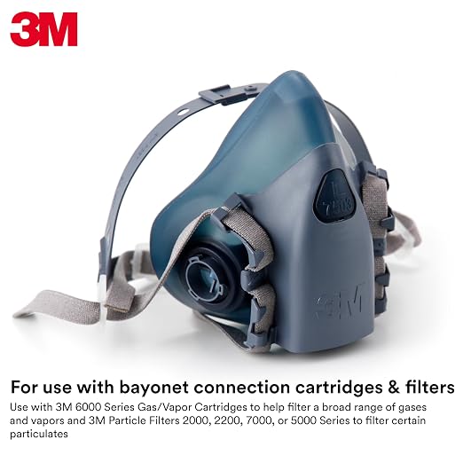 3M Reusable Respirator Half Facepiece 7502, NIOSH, Medium | 3M Cool Flow Valve, Dual Airline Supplied Air Compatible, Integrated Dropdown Suspension, Bayonet Connections
