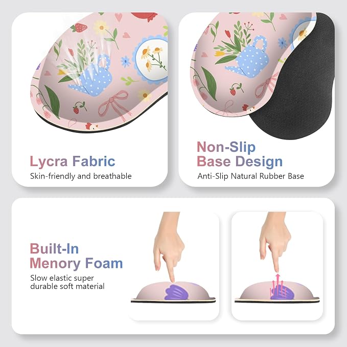 Large Gaming Mouse Pad Set, Adorable Style 4 in1 Ergonomics Keyboard Desk Mat with Memory Foam Wrist Rest, Extended Game Mousepad, Non-Slip Desk Pad Matt Easy Typing Pain Relief I Pink Girly