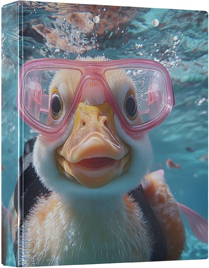 3 Ring Binder Funny Duck Blue Ocean 1.5 inch Binders Three Ring Binders with Clipboard Fit 8.5'' x 11'' Paper 3 Interior PVC Clear Pockets for Office Supplies