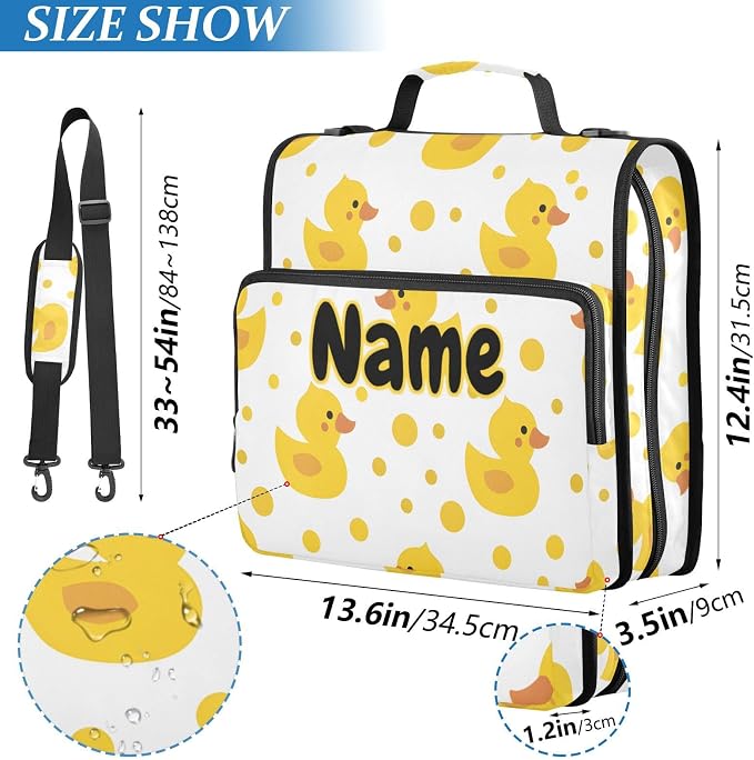 Custom Cute Yellow Ducks 3 Ring Binder Bag 1.5 inch Personalized Name Binder Organizer 500 Sheet Documents Storage for School Office