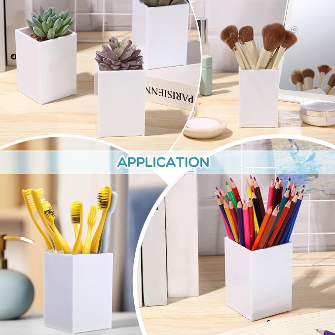 Crtiin 20 Pieces Acrylic Pencil Holder Makeup Brush Holder Pen for Desk Pencil Cup Acrylic Desk Accessories Desktop Stationery Organizer for Office School Home Supplies(White)
