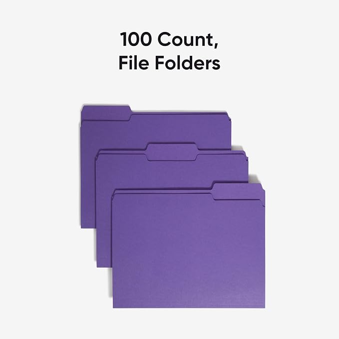 Smead Standard File Folders, 100 Count, Purple, 1/3-Cut Tabs, Letter Size (13043)