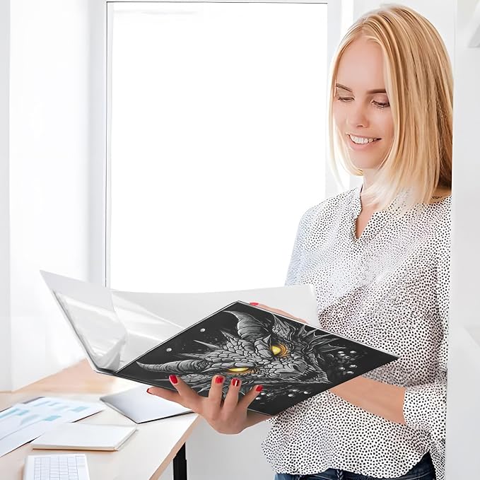 JIPONI 3 Ring Binder Dragon Head Silver 1 Inch Round Binders for Men Women Students, Cute File Organizer for Office Home School