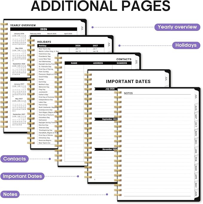 Taja Planner 2026-2027, Jul 2026-Jun 2027 Monthly & Weekly Calendar Planner | 6.3" x 8.5", Hardcover Academic Calendar, Teacher Student Agenda Book with Tabs, School Office Supplies, Nocturne Blooms