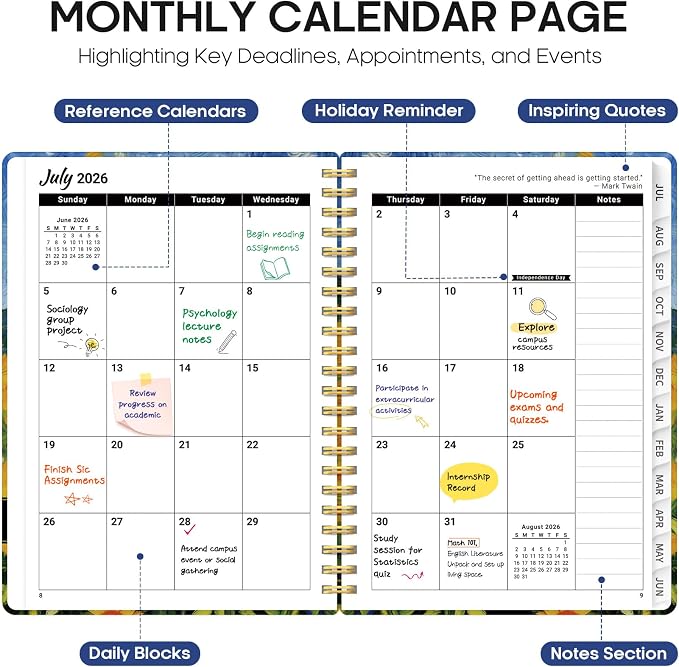 Taja Planner 2026-2027, Jul 2026-Jun 2027 Monthly & Weekly Calendar Planner | 8.5" x 11", Hardcover Academic Calendar, Teacher Student Agenda Book with Tabs, School Office Supplies, Midnight Stroll