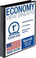 Samsill 1 Inch 3 Ring Binder, Economy Round Ring, Clear View Cover, 200 Sheet Capacity - for School, Home, Office - Charcoal Black