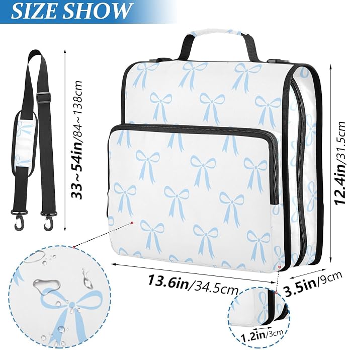 Zipper Binder Bag 3 Ring File Folder Portfolio Organizer Zippered Binder Bags with Strap Fits Laptop Women Men