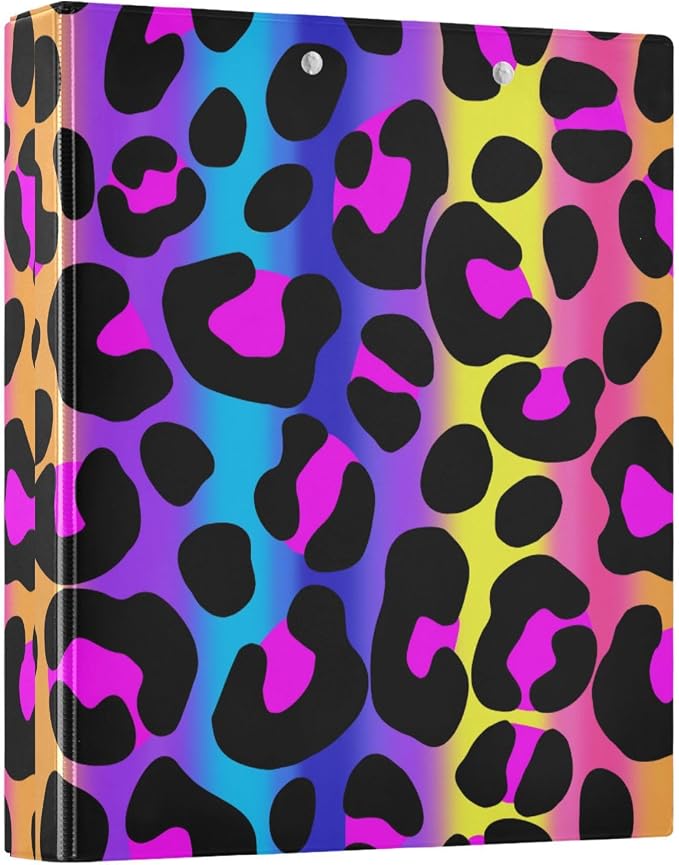 3 Ring Binder, Leopard Print Cheetah Neon Gradient File Folder Holds 200 Sheets File Storage for Women Men School Office Supplie