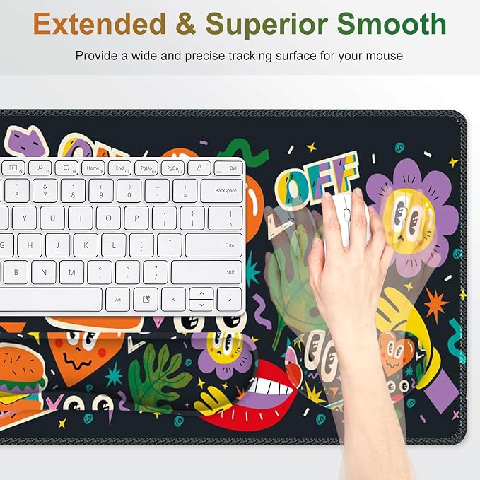 Large Gaming Mouse Pad Set, 4 in 1 Extended Keyboard Desk Mat with Wrist Rest, Computer Game Mousepad, Non-Slip Desk Pad Protector Easy Typing Pain Relief for Home Office I Cartoon Heat Lips