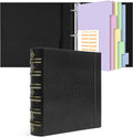 Ospelelf Vintage Leather 3 Ring Binder 2 Inch, D Ring Binder with Pockets and 5 Tab Dividers, Hardback Book Style Document Organizer Fits Letter Size for Home and Office Black