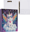 Unicorn Cat with Wings Round Ring Binders 1.5 Inch Galaxy Space Stars 3 Ring Clipboard Binder for Office School Work Supplies File Folder Document 200 Sheet Capacity Easy Open