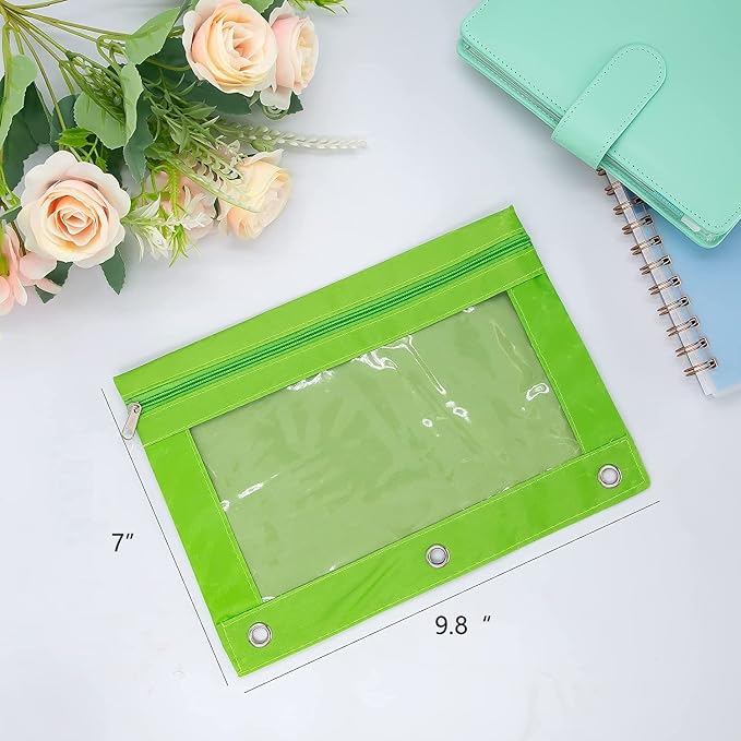 Pencil Pouch for 3 Ring Binder, Large Pencil Case with Clear Window, Metal Zipper Binder Pencil Pouches Fit Standard Binders, Durable Organizer for Office School Supplies 5 Pack