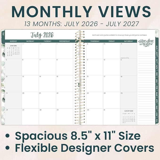 bloom daily planners 2026-2027 Planner (8.5” x 11") 13 Month Academic Organizer (July 2026 - July 2027) - Weekly & Monthly Agenda Book with Stickers & Tabs - Boho Greenery