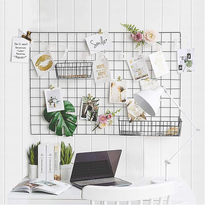 2 Pack Large Wall Grid Panels with Light and Clips, Photo Display Board, Picture Frame Collage Board, Wire Grid Wall Panel Room Decoration,Black | Picture Frames Collage , Wire Grid Wall Panel Room Decoration