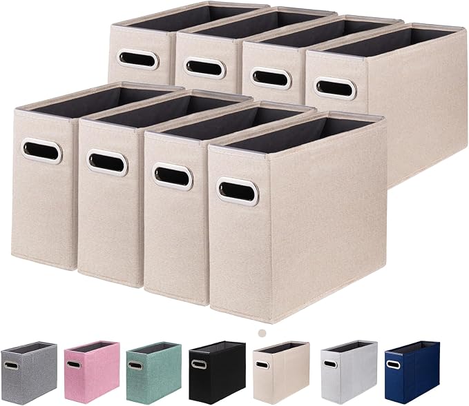 8 Packs Letter Size File Organizer, File Folders Organizer, Fabric Storage Box, Collapsible Paper Organizer with Metal Handle, Smooth PVC Rails, Only Box (Beige)