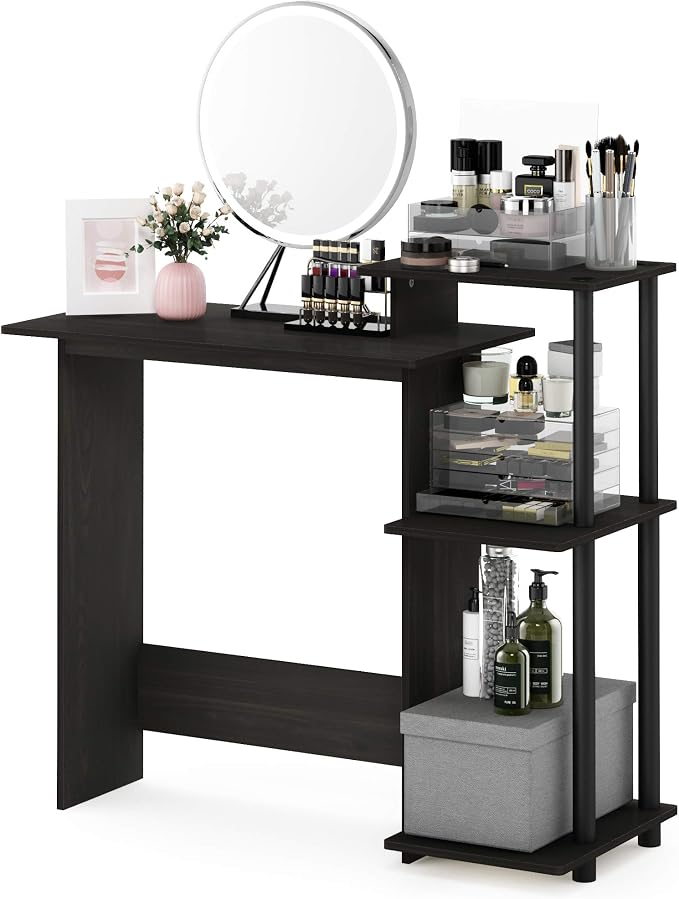 Furinno EFFICIENT Desk, 28.6" Wide Gaming Desk with 3 Open Side Shelves, Laptop Notebook Computer Desk, Office Desk for Home Office, Study Room, Dorm, Bedroom, Dark Espresso