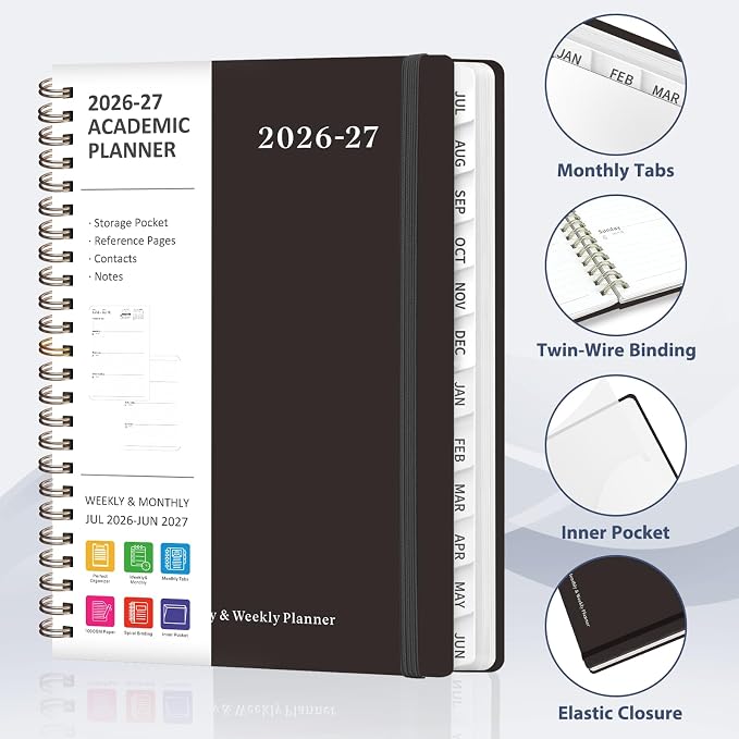 Planner 2026-2027, Weekly and Monthly Calendar Planner, JUL 2026 - JUN 2027