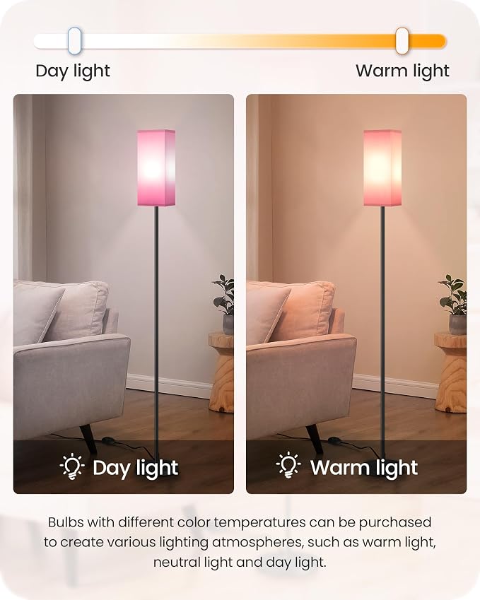 Floor Lamp, Pole with Foot Switch, Modern Standing Lamp Shade, Minimalist Freestanding Lamp (Bulb Not Included), for Living Room, Bedroom Office ETL Listed, Black and Pink P07LD05
