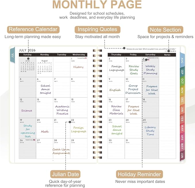 Planner 2026-2027, Academic Weekly and Monthly Calendar Planner, July 2026 - June 2027, Hardcover Spiral Agenda Book, School Supplies for Teacher Student - Letter Size(8.5" x 11")