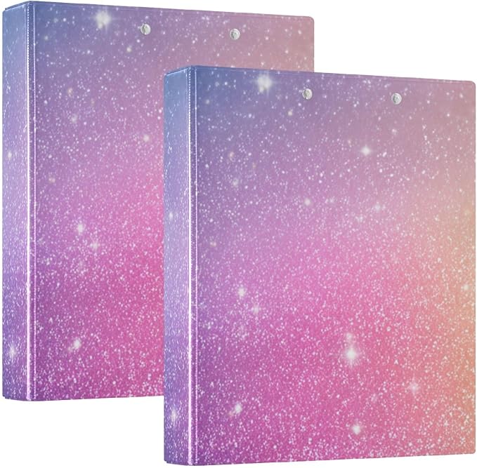 Aslsiy 3 Ring Binder 1.5 Inch Pink Sparkling Particles Round Clipboard Binder Decorative Harcover Binder Organizer for Office Supplies 1 Pack