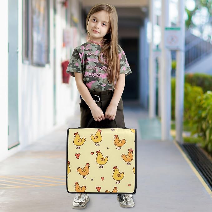3 Ring Zipper Binder with Shoulder Strap Cute Chicken Yellow Farm 1.5 inch Binders Keeper Large Capacity Multi Pockets for School Office Supplies