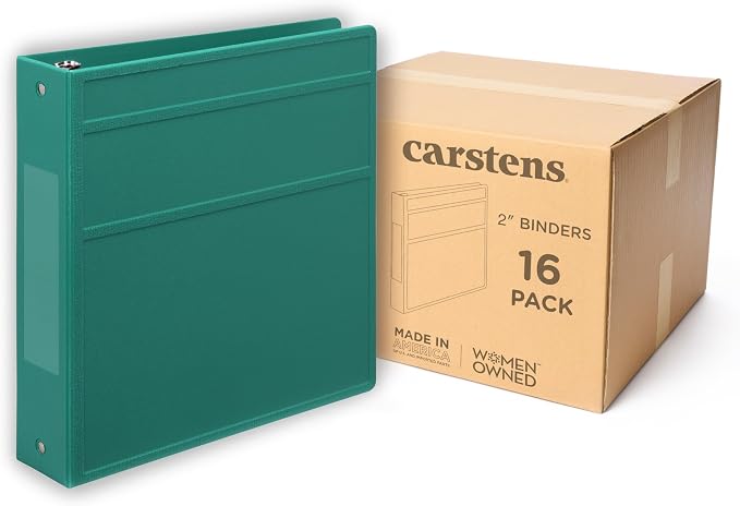 Carstens 2-Inch Heavy Duty 3-Ring Binder - Side Opening, Teal, Durable Plastic, No-Gap Rings, Waterproof Covers, No Pockets, Holds 300 Letter-Sized Sheets, BPA-Free, Made in USA (5822-3R), Case of 16