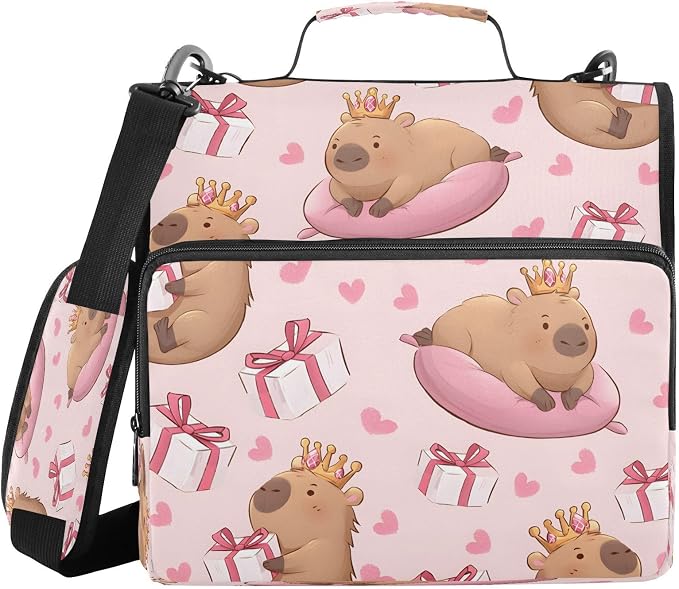 ALAZA Zipper Binder 3 Ring Cute Capybara Love Gift Box Binder Organizer with Zipper and Shoulder Strap Large Capacity Multi-Pocket Trapper Keeper File Folder for Office Supplies