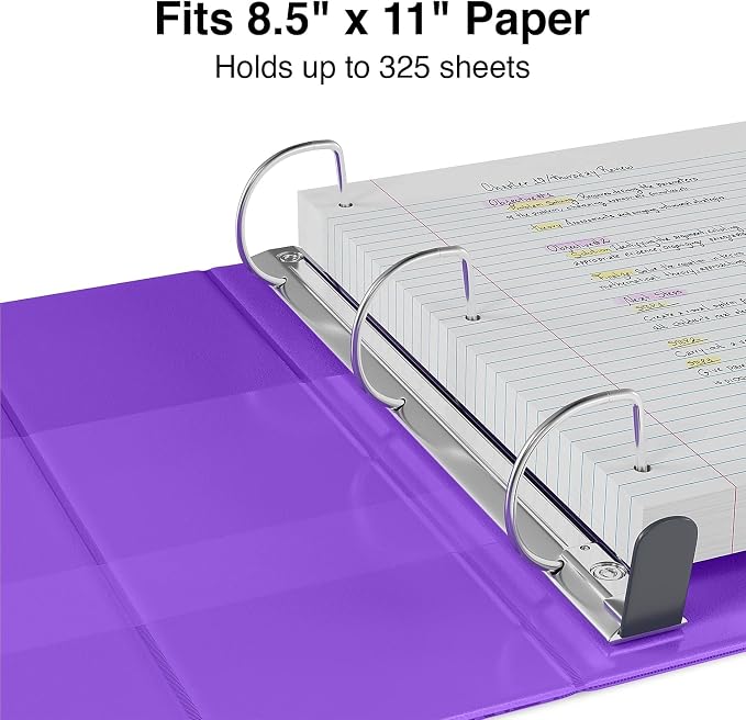 Staples Heavy-Duty 1.5-Inch D-Ring View Binder, Reinforced Spine, Holds Up to 350 Sheets, Purple, for Office & School
