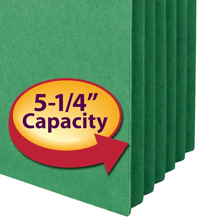 Smead File Pocket 74236, Straight-Cut Tab, 5-1/4" Expansion, Legal Size, Green, 10 per Box (74236)