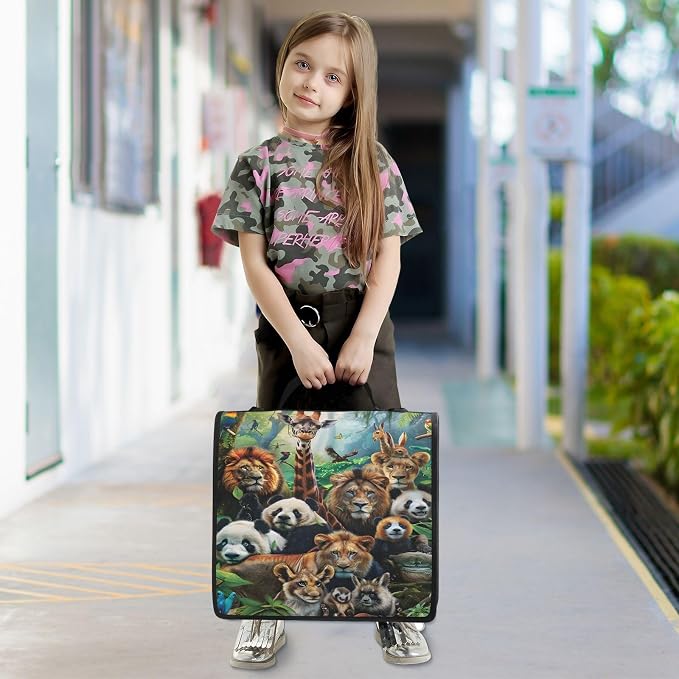 Animals 3 Ring Binder Bag 1.5 inch Binder Organizer with Zipper Shoulder Strap 500 Sheet Documents Storage for School Office